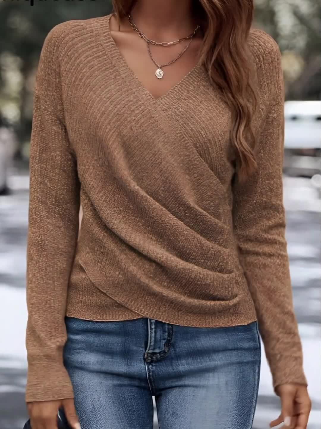 Elegant Brown V-Neck Sweater
