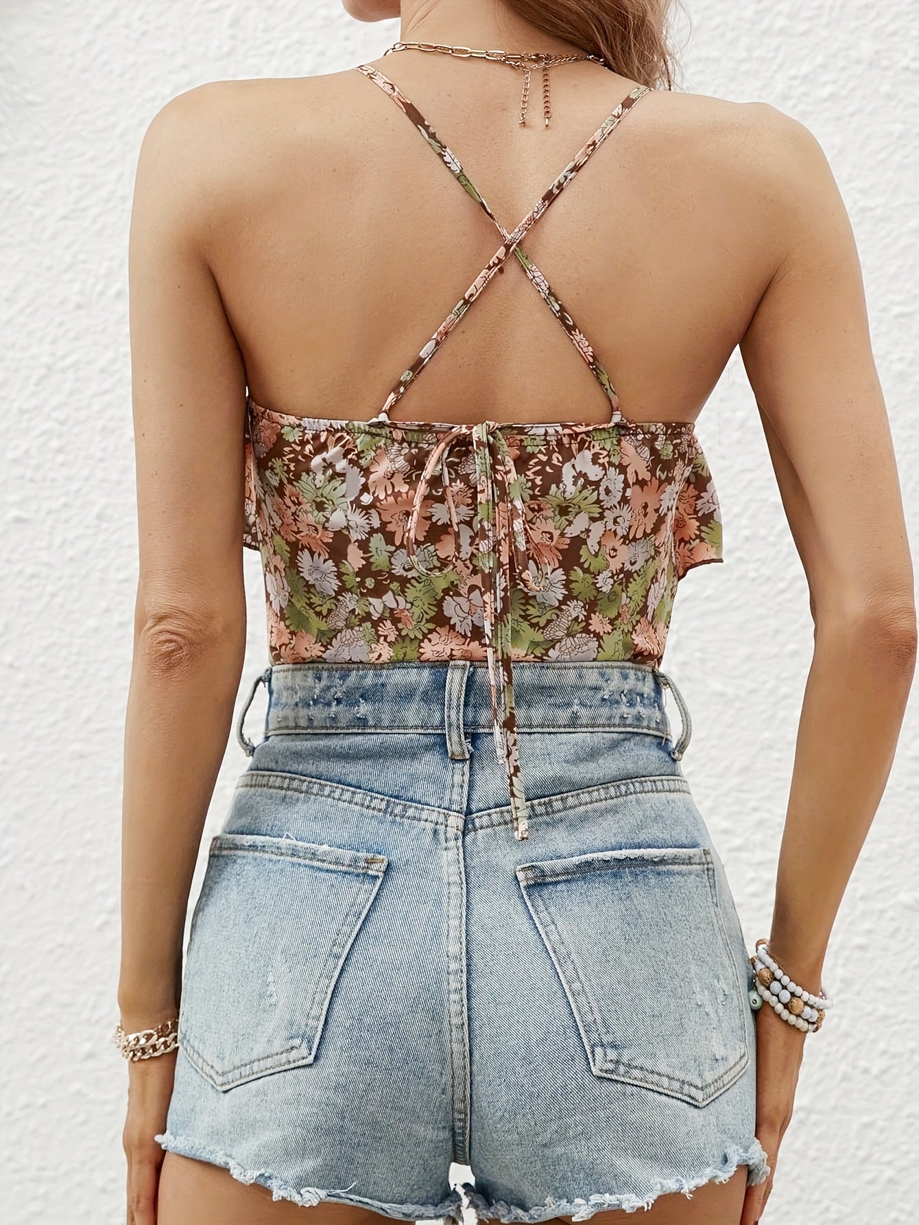 Elegant Floral Spaghetti Strap Blouse