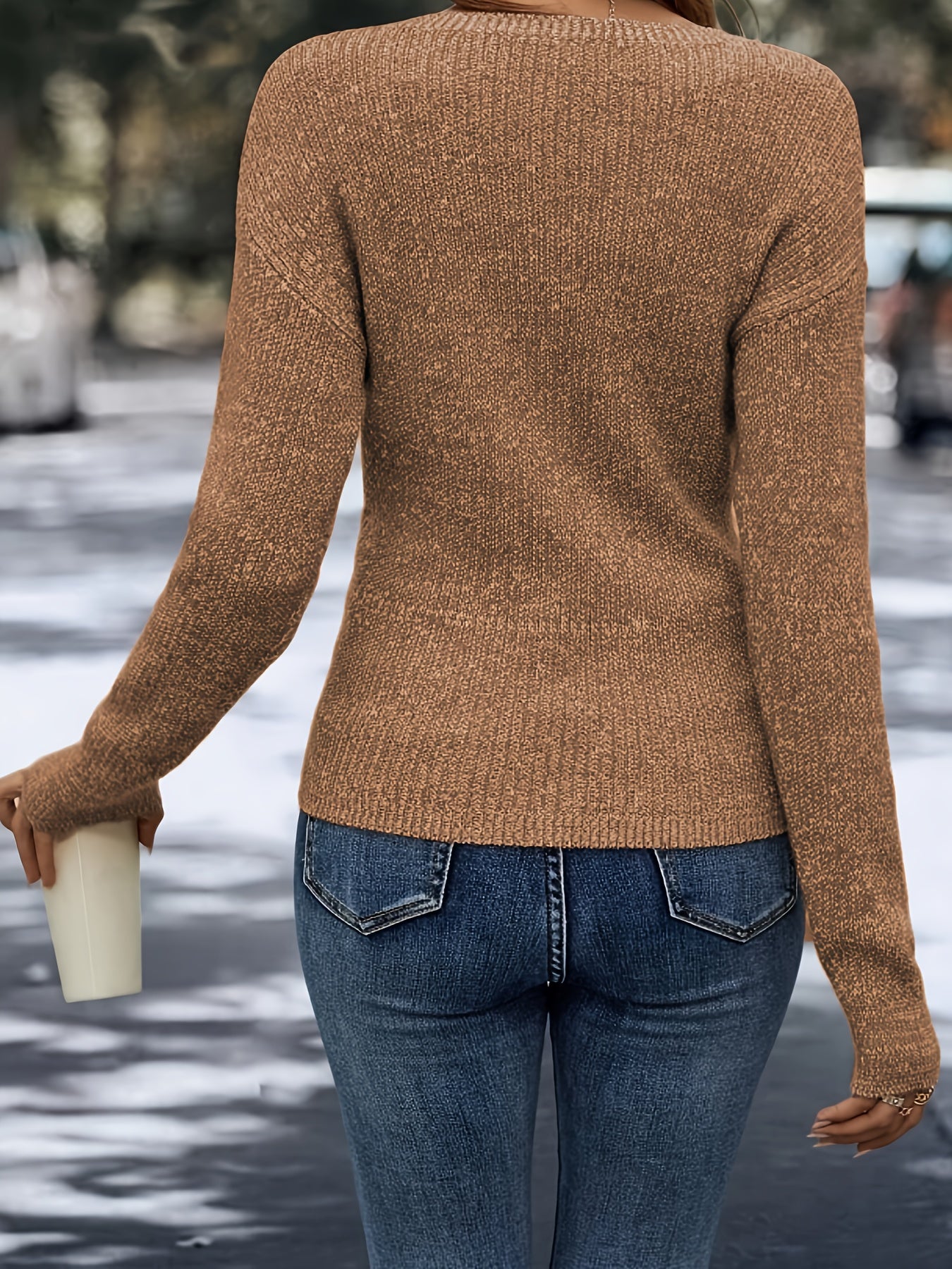 Elegant Brown V-Neck Sweater