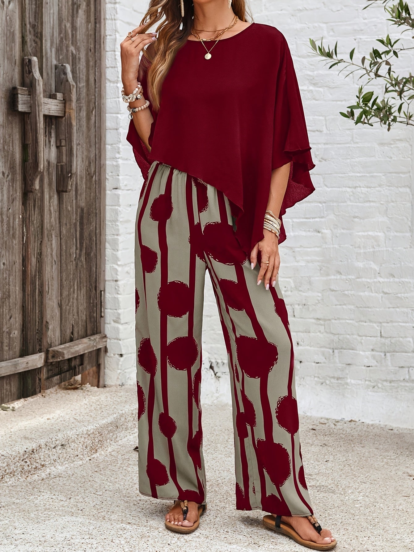 Elegant Asymmetric Hem Top & Pants Set