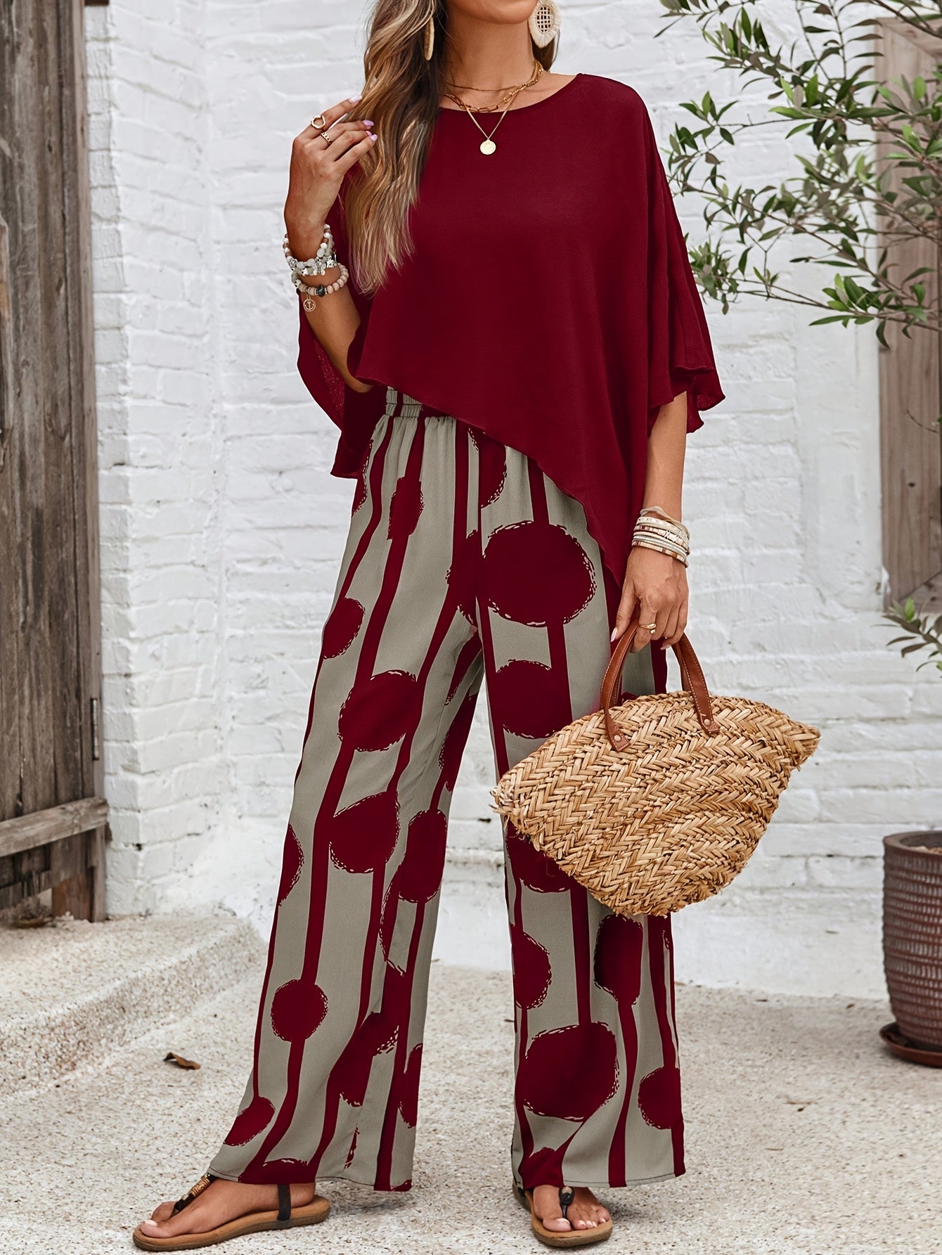 Elegant Asymmetric Hem Top & Pants Set