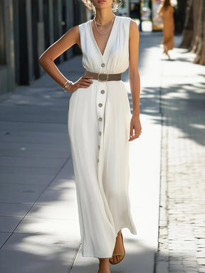 Elegant V-Neck Sleeveless Dress