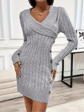 Cozy V-Neck Ribbed Dress