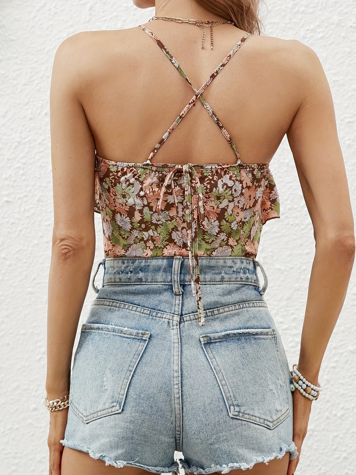 Elegant Floral Spaghetti Strap Blouse