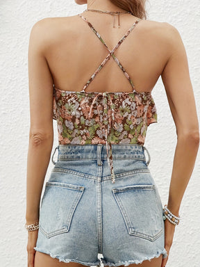 Elegant Floral Spaghetti Strap Blouse