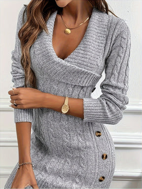 Cozy V-Neck Ribbed Dress
