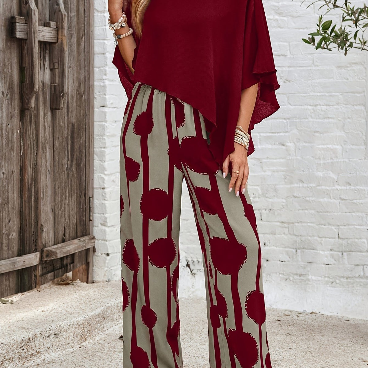Elegant Asymmetric Hem Top & Pants Set
