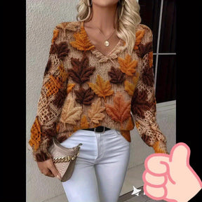 Bohemian V-Neck Maple Leaf Sweater