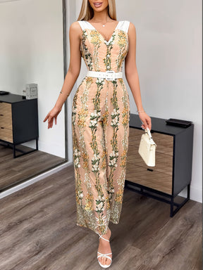 Floral Embroidered V-Neck Jumpsuit