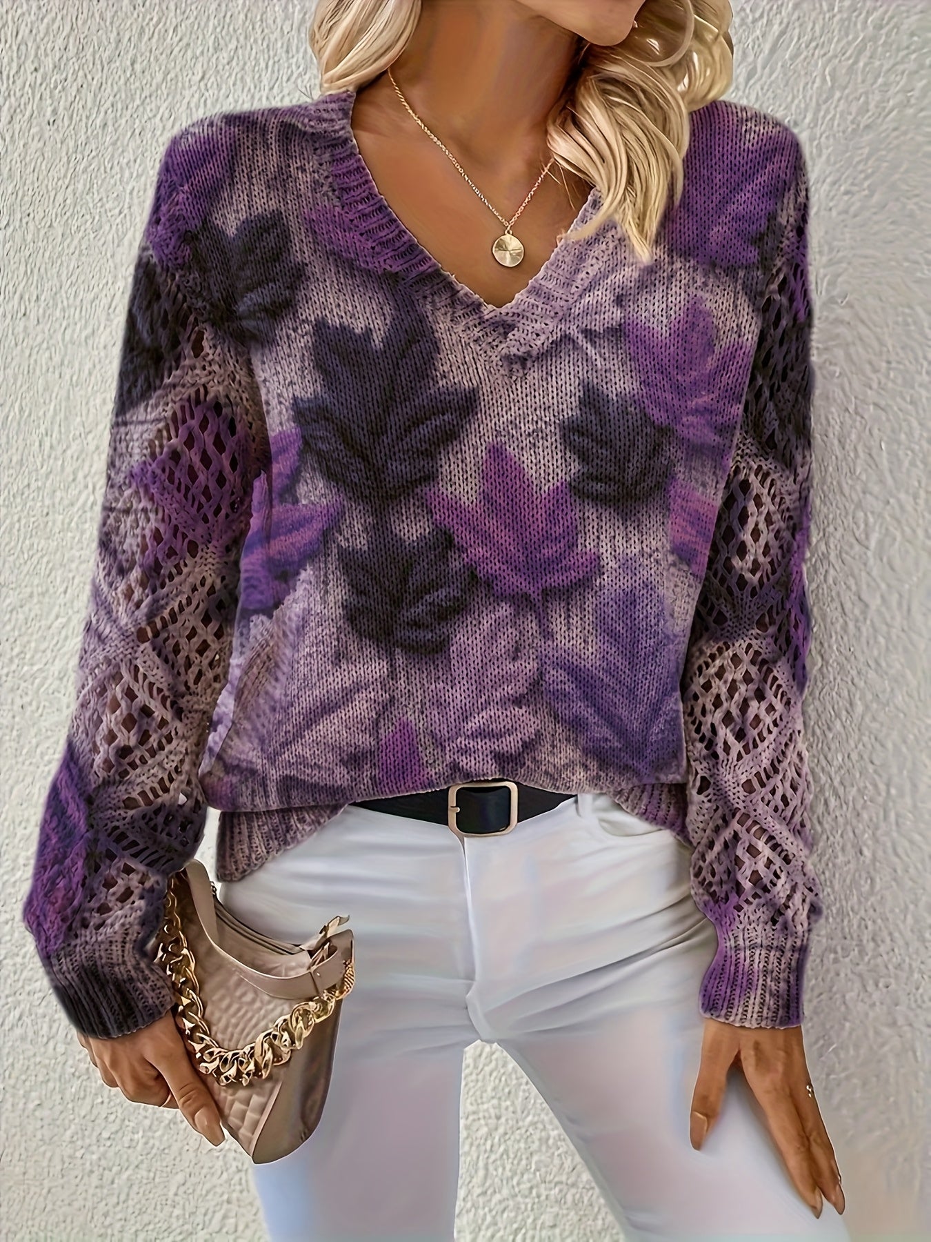 Bohemian V-Neck Maple Leaf Sweater