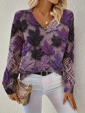 Bohemian V-Neck Maple Leaf Sweater
