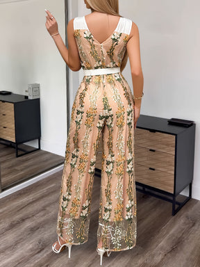 Floral Embroidered V-Neck Jumpsuit