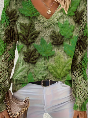Bohemian V-Neck Maple Leaf Sweater