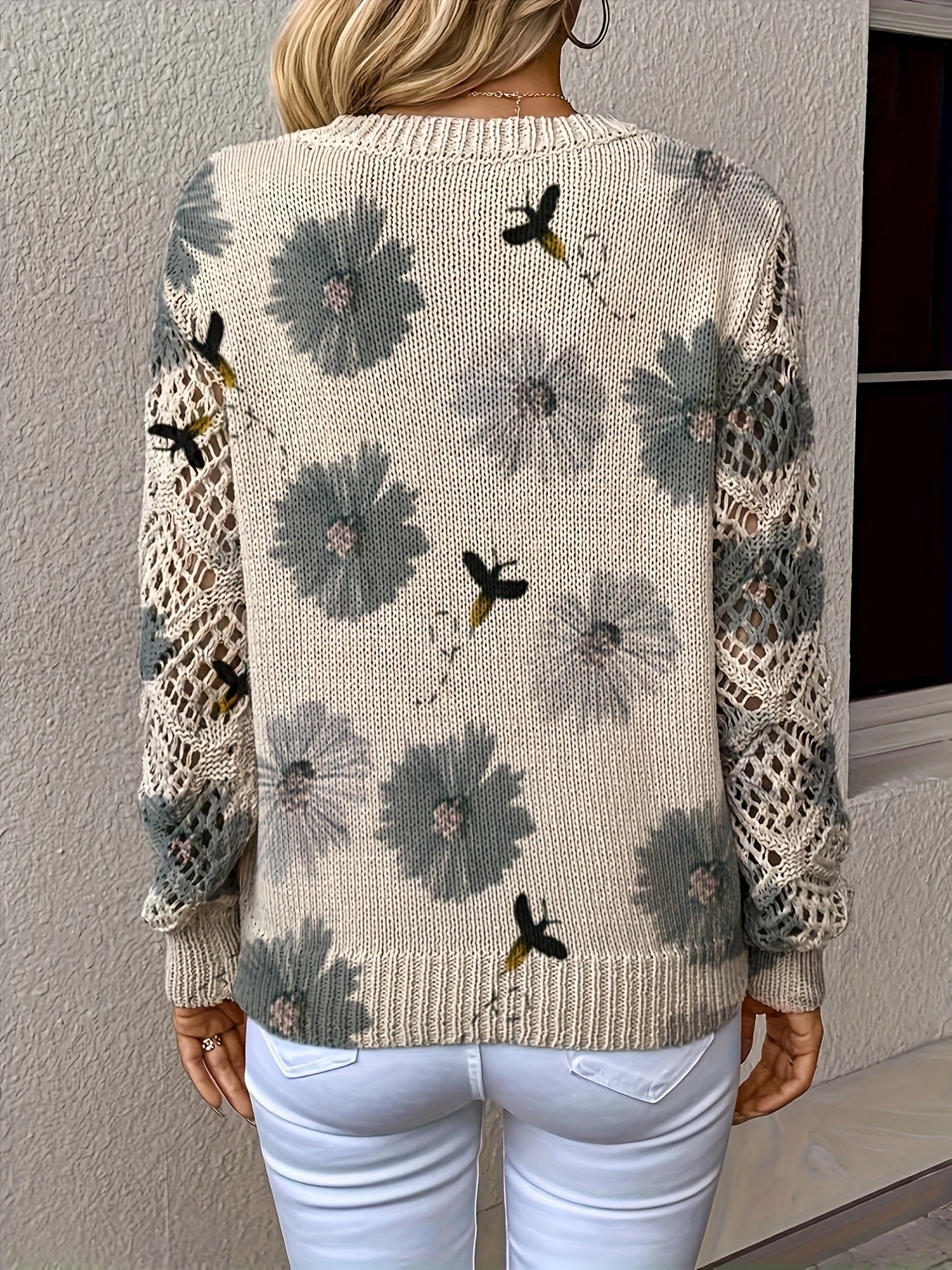 Bohemian Floral V-Neck Knit Top