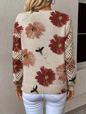 Bohemian Floral V-Neck Knit Top