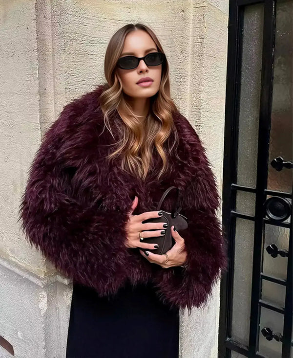 Burgundy Faux Fur Coat