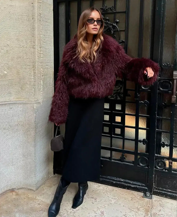 Burgundy Faux Fur Coat