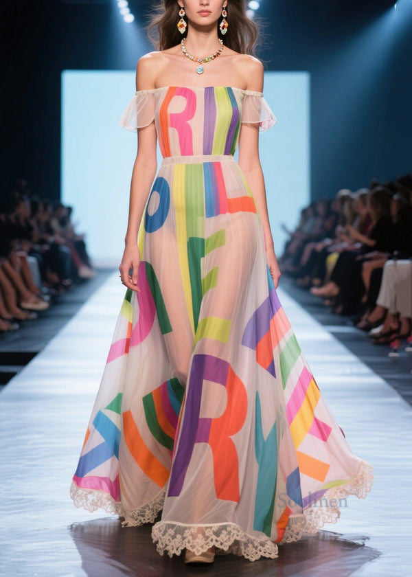 Fitted Apricot Cold Shoulder Print Chiffon Beach Dress Summer