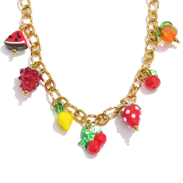 18K Gold Plated Fruit Charms Necklace