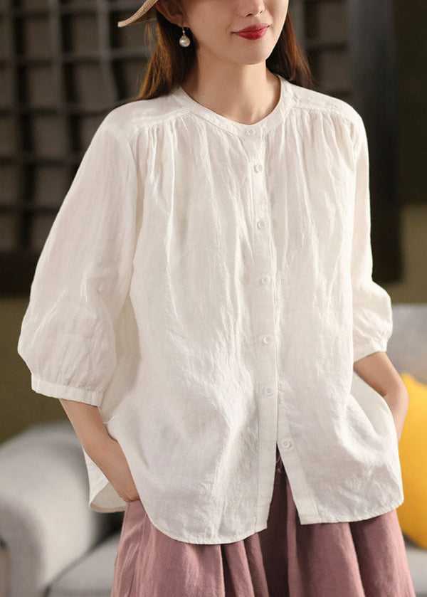 Handmade Yellow Oversized Linen Blouses Bracelet Sleeve