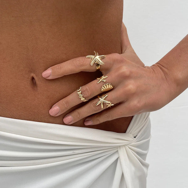 4Pcs/Set Starfish Adjustable Rings