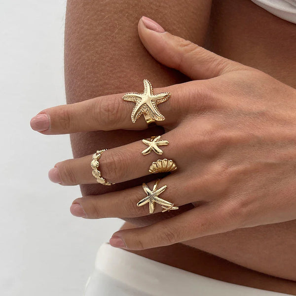 4Pcs/Set Starfish Adjustable Rings