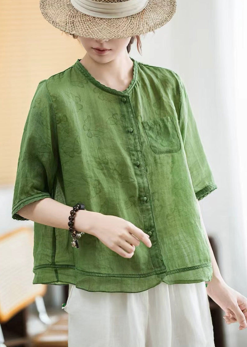 Style Purple Oversized Patchwork Linen Blouse Tops Half Sleeve
