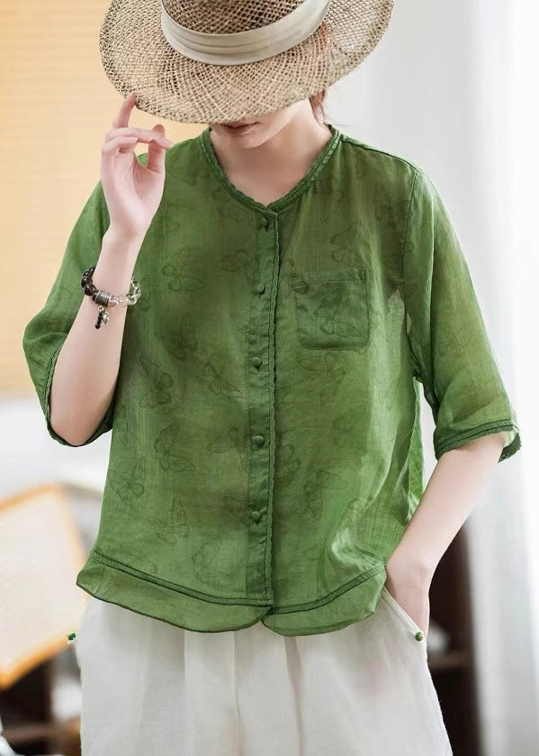 Style Purple Oversized Patchwork Linen Blouse Tops Half Sleeve