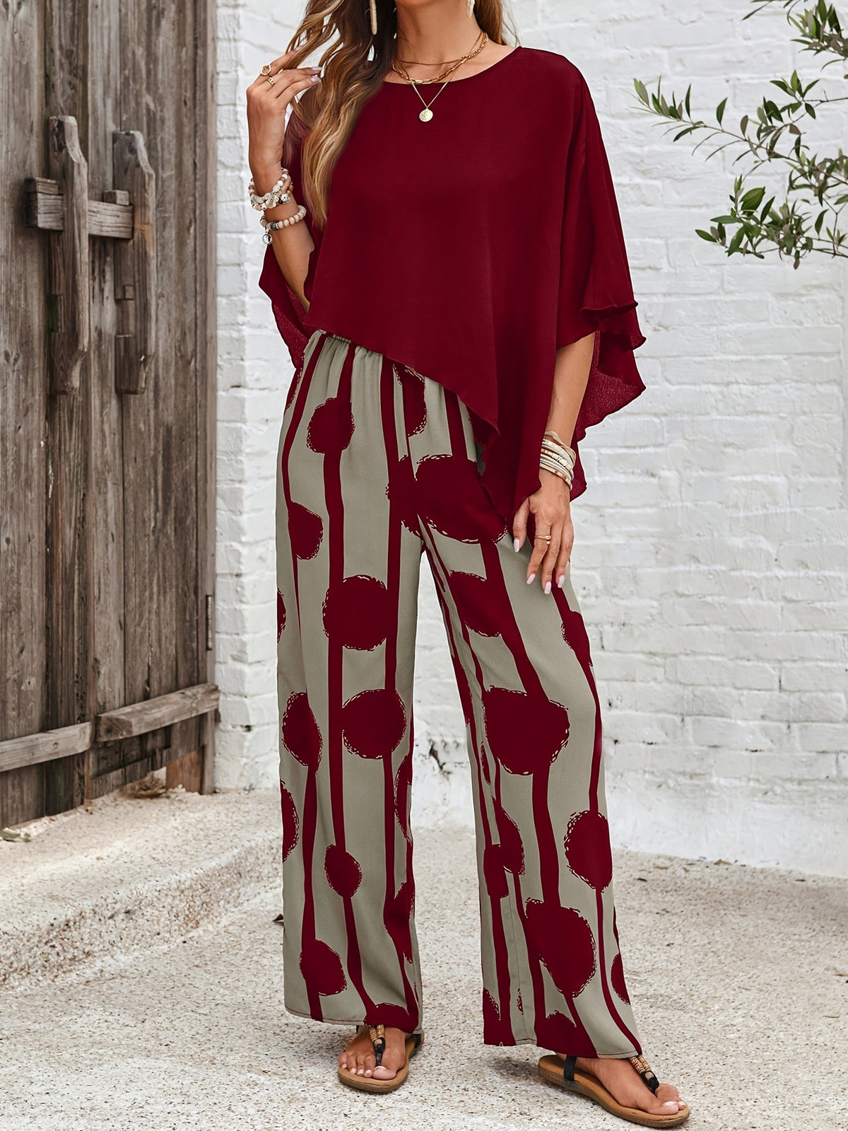 Elegant Asymmetric Hem Top & Pants Set