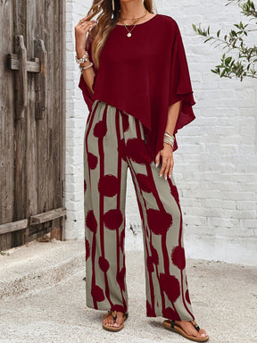 Elegant Asymmetric Hem Top & Pants Set