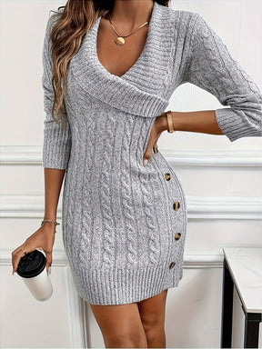Cozy V-Neck Ribbed Dress