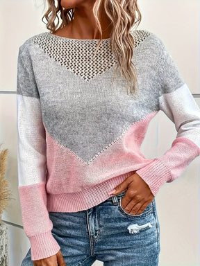 Casual V-Neck Color Block Sweater