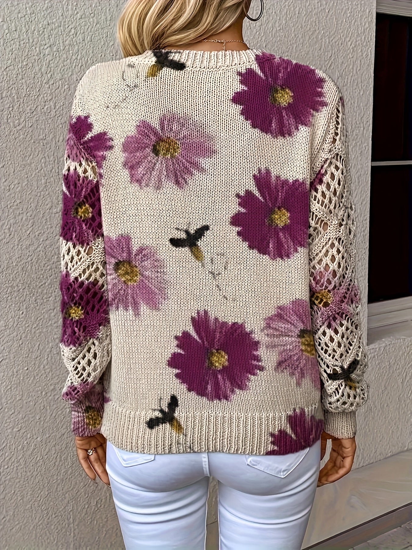 Bohemian Floral V-Neck Knit Top