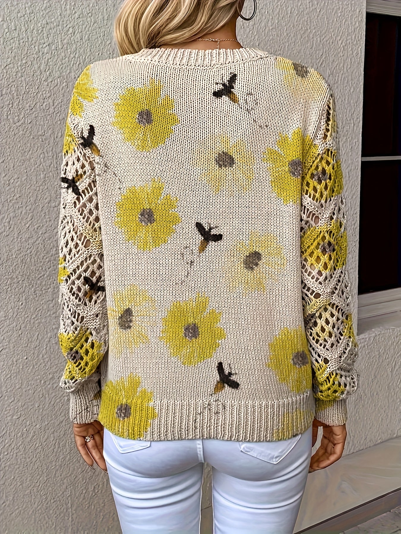 Bohemian Floral V-Neck Knit Top
